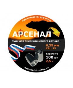 Пули полнотелые Арсенал PCP экспансивные 6,35 мм, 2,5 г (100 штук)