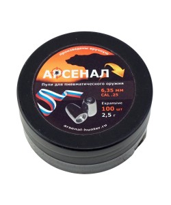 Пули полнотелые Арсенал PCP экспансивные 6,35 мм, 2,5 г (100 штук)