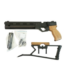 Пневматический пистолет «Корсар» D32 дерев. рукоять, ствол 240 мм (с прикладом, PCP, редуктор) 6,35 мм