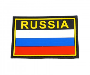 Шеврон ”Флаг России” с надписью ”RUSSIA”, PVC на велкро, 80x53 мм (Black/Yellow)