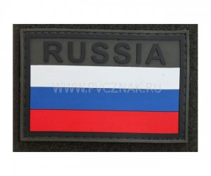 Шеврон ”Флаг России” с надписью ”RUSSIA”, PVC на велкро, 80x53 мм (Olive)