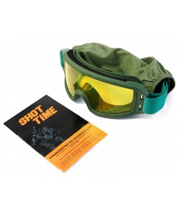 Очки-маска тактические ShotTime Puma, UV400, Anti-Fog, оправа зеленая (желтая линза)