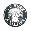 Шеврон ”I love guns & Titties”, PVC на велкро, 80x80 мм (белый на черном) - фото № 1
