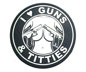Шеврон ”I love guns & Titties”, PVC на велкро, 80x80 мм (белый на черном)