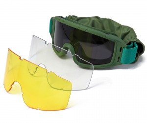 Очки-маска тактические ShotTime Puma, UV400, Anti-Fog, оправа зеленая, 3 линзы (серая, прозрачная, желтая)