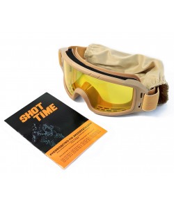 Очки-маска тактические ShotTime Puma, UV400, Anti-Fog, оправа хаки (желтая линза)