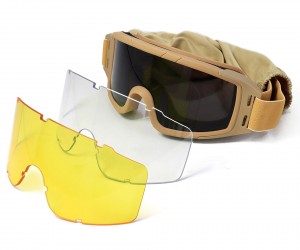 Очки-маска тактические ShotTime Puma, UV400, Anti-Fog, оправа хаки, 3 линзы (серая, прозрачная, желтая)