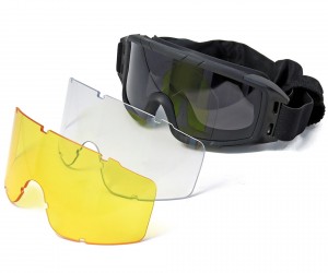 Очки-маска тактические ShotTime Puma, UV400, Anti-Fog, оправа черная, 3 линзы (серая, прозрачная, желтая)