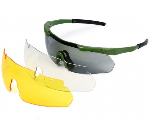 Очки стрелковые ShotTime Lynx Anti-fog, оправа зеленая, 3 линзы (желтая, серая, прозрачная)