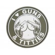 Шеврон ”I love guns & Titties”, PVC на велкро, 80x80 мм (белый на оливе) - фото № 1