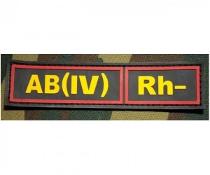 Шеврон ”Группа крови. Полоска. AВ(IV) Rh-”, PVC на велкро, 130x30 мм (желтый и красный на черном)