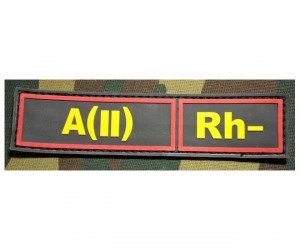 Шеврон ”Группа крови. Полоска. A(II) Rh-”, PVC на велкро, 130x30 мм (желтый и красный на черном)