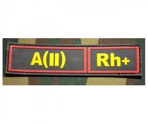 Шеврон ”Группа крови. Полоска. A(II) Rh+”, PVC на велкро, 130x30 мм (желтый и красный на черном)