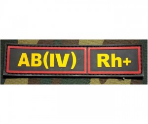 Шеврон ”Группа крови. Полоска. AВ(IV) Rh+”, PVC на велкро, 130x30 мм (желтый и красный на черном)