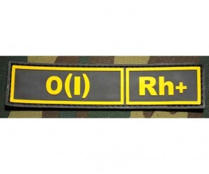 Шеврон ”Группа крови. Полоска. O(I) Rh+”, PVC на велкро, 130x30 мм (желтый на черном)