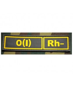 Шеврон ”Группа крови. Полоска. O(I) Rh-”, PVC на велкро, 130x30 мм (желтый на черном)