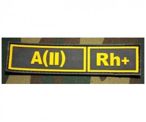 Шеврон ”Группа крови. Полоска. A(II) Rh+”, PVC на велкро, 130x30 мм (желтый на черном)
