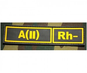 Шеврон ”Группа крови. Полоска. A(II) Rh-”, PVC на велкро, 130x30 мм (желтый на черном)
