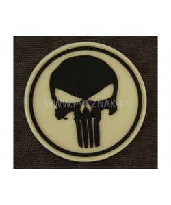 Шеврон ”Каратель” (Punisher), PVC на велкро, 80x80 мм (светится в темноте)