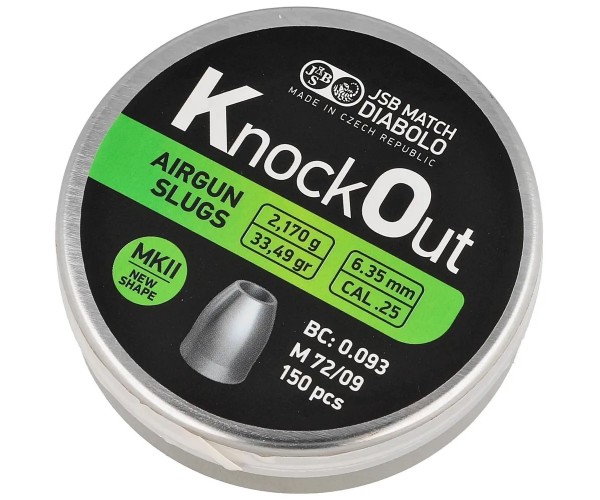 Пули полнотелые JSB KnockOut Slugs MK II 6,35 мм, 2,170 г (150 штук)
