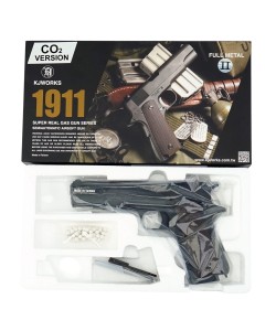 Страйкбольный пистолет KJW Colt M1911A1 CO₂ II GBB Black (26 шаров)