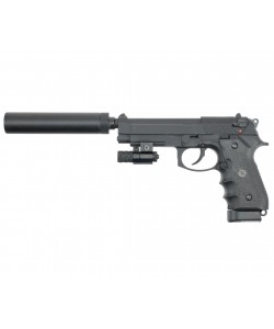 Страйкбольный пистолет KJW Beretta M9A1 TBC CO₂ Black, с глушителем