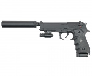 Страйкбольный пистолет KJW Beretta M9A1 TBC CO₂ Black, с глушителем