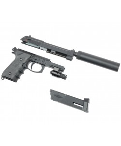 Страйкбольный пистолет KJW Beretta M9A1 TBC CO₂ Black, с глушителем