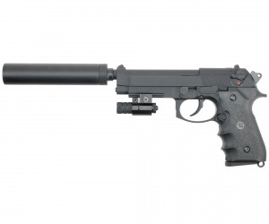 Страйкбольный пистолет KJW Beretta M9A1 TBC Gas Black, с глушителем