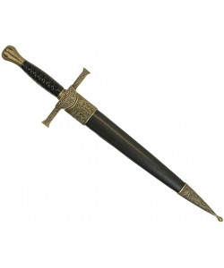 Сувенирный кортик классический, с витой рукоятью и ножнами 35 см (металл, кожа)