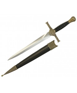 Сувенирный кортик классический, с витой рукоятью и ножнами 35 см (металл, кожа)