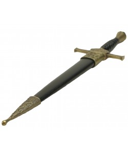 Сувенирный кортик классический, с витой рукоятью и ножнами 35 см (металл, кожа)