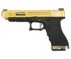 |Уценка| Страйкбольный пистолет WE Glock-34 G-Force Titanium Gold, черная рамка, золот. затвор (№ 762-УЦ)