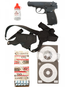 |Комплект| Пистолет Baikal МР-654К +1500 шариков +20 балл. +мишени +кобура +очки [Боец]