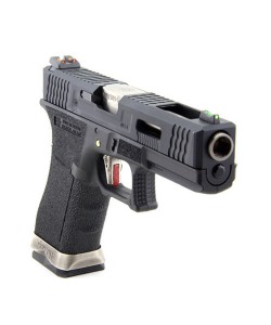 Страйкбольный пистолет WE Glock-18 G-Force, черная рамка, серебр. затвор, хром. ствол