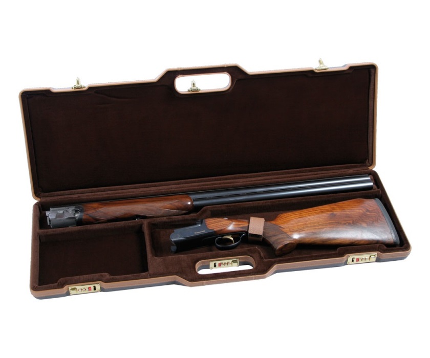 Кейс Negrini для гладкоствольного оружия темно-коричневый, кожаная отделка, вельвет внутри, код. замки, стволы до 940 мм