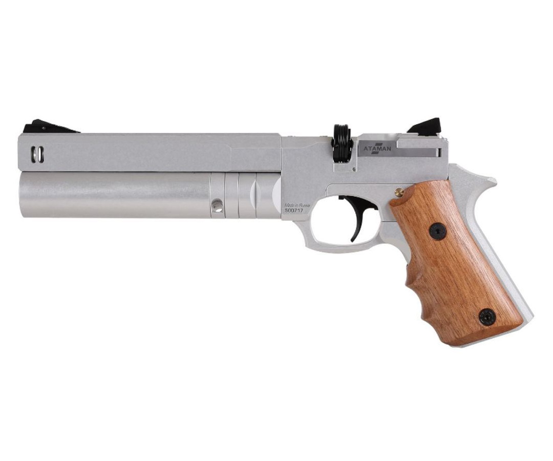 Пневматический пистолет Ataman AP16 Compact (орех, PCP) Silver 5,5 мм
