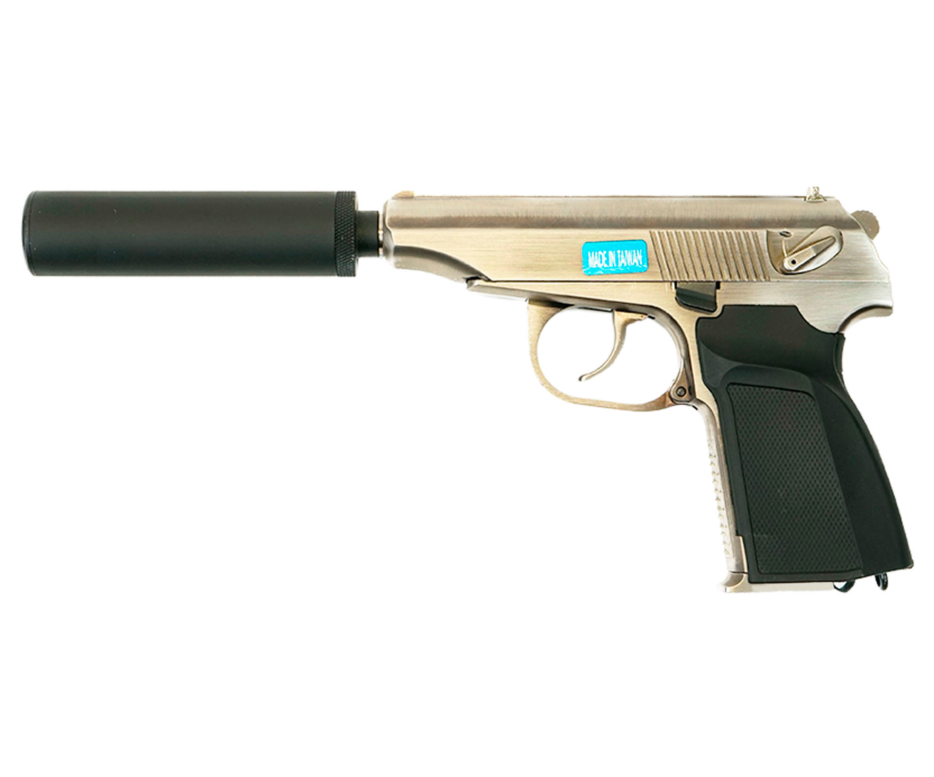 |Уценка| Страйкбольный пистолет WE Makarov 654K Silver, с глушителем (№ WE-MA001-SV-326-уц)