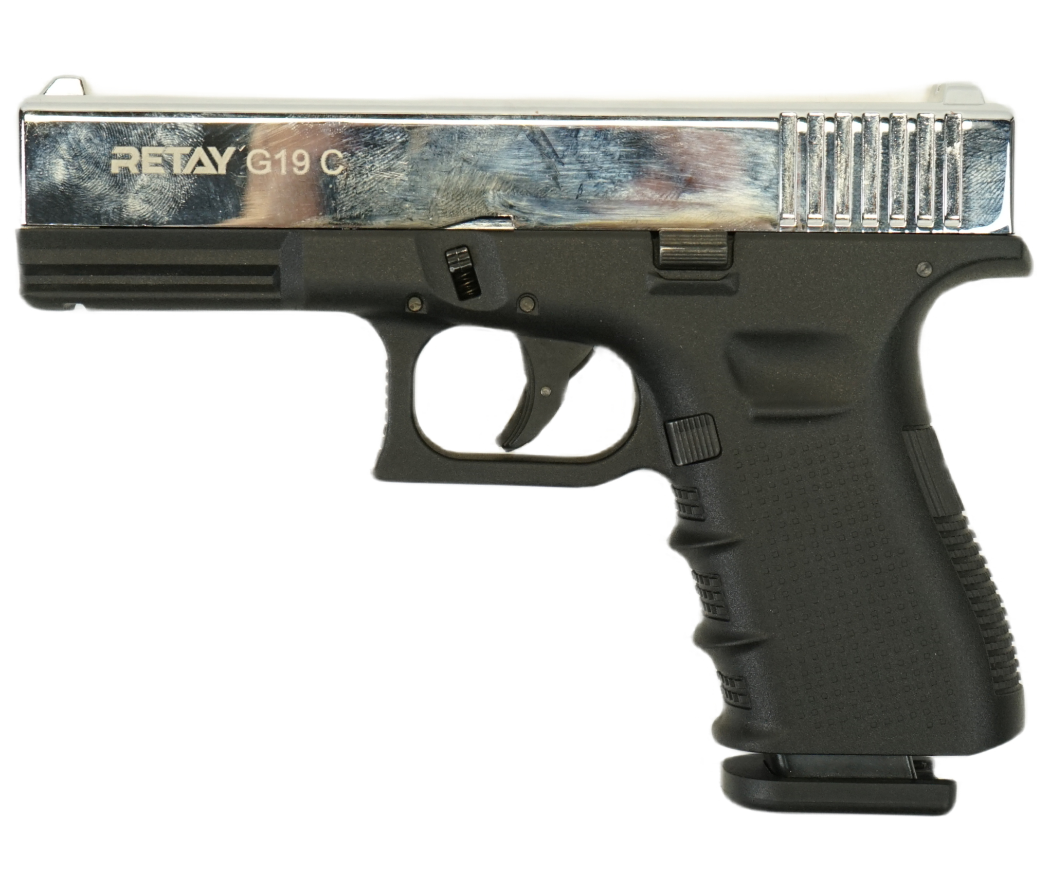 |Уценка| Охолощенный СХП пистолет Retay G19C (Glock) 9mm P.A.K Nickel (№ 00204449-407-УЦ)