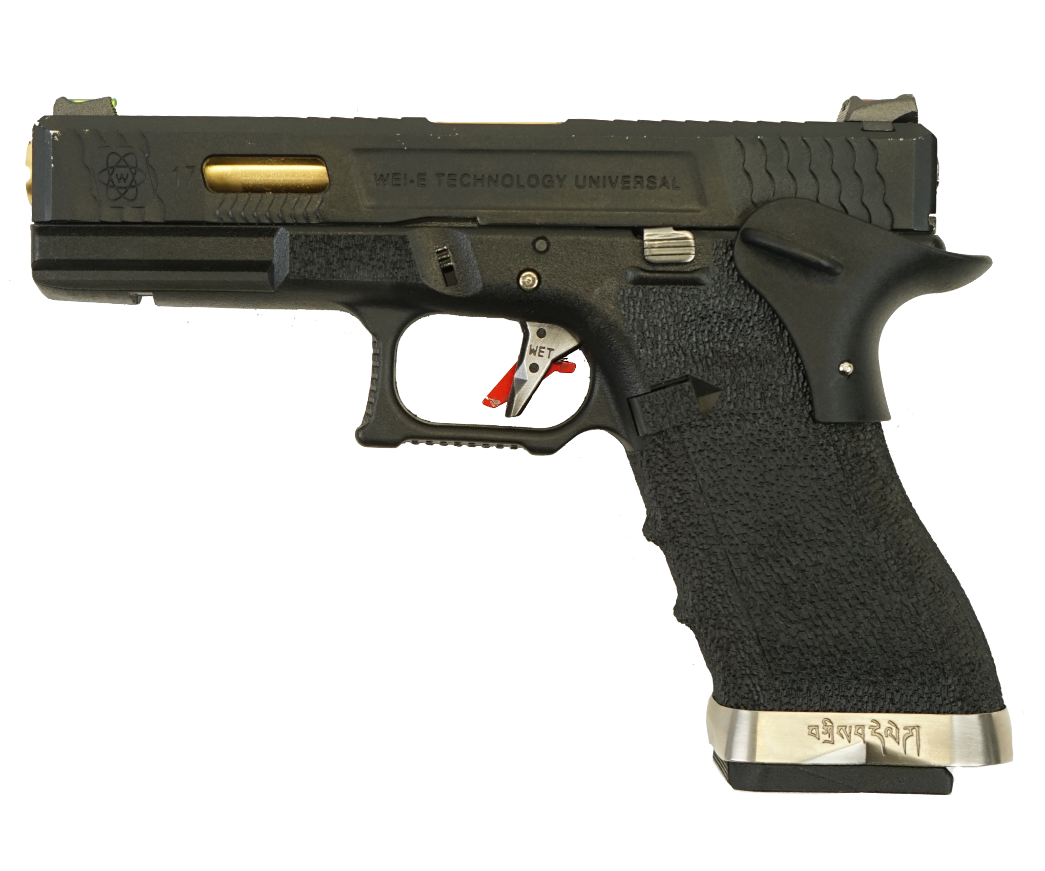 |Уценка| Страйкбольный пистолет WE Glock-17 G-Force, черная рамка и затвор, золот. ствол (№ 413-УЦ)