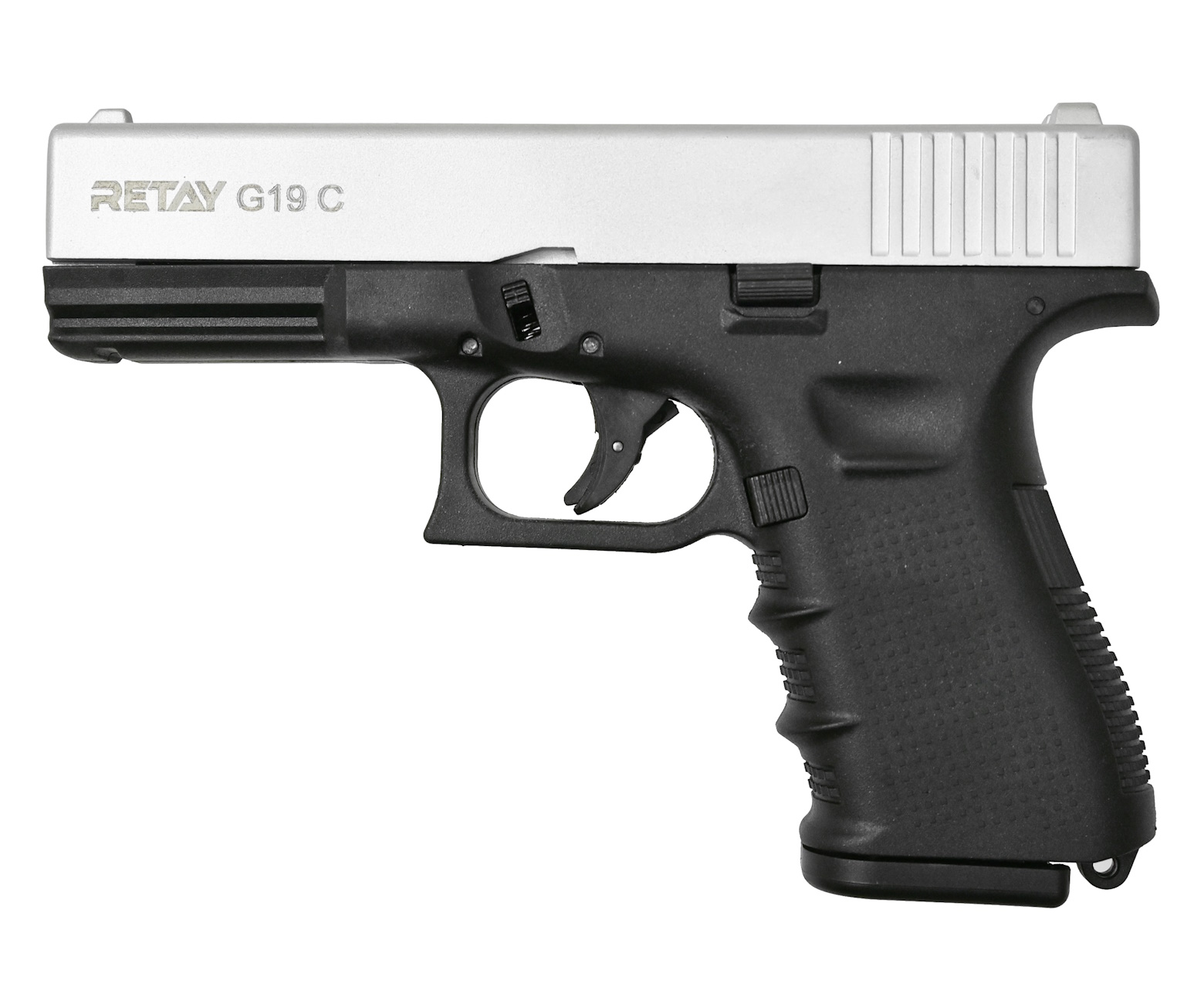 Охолощенный СХП пистолет Retay G19C (Glock) 9mm P.A.K Chrome (00227544) купить в Москве, СПБ, цена в интернет-магазине «Pnevmat24»