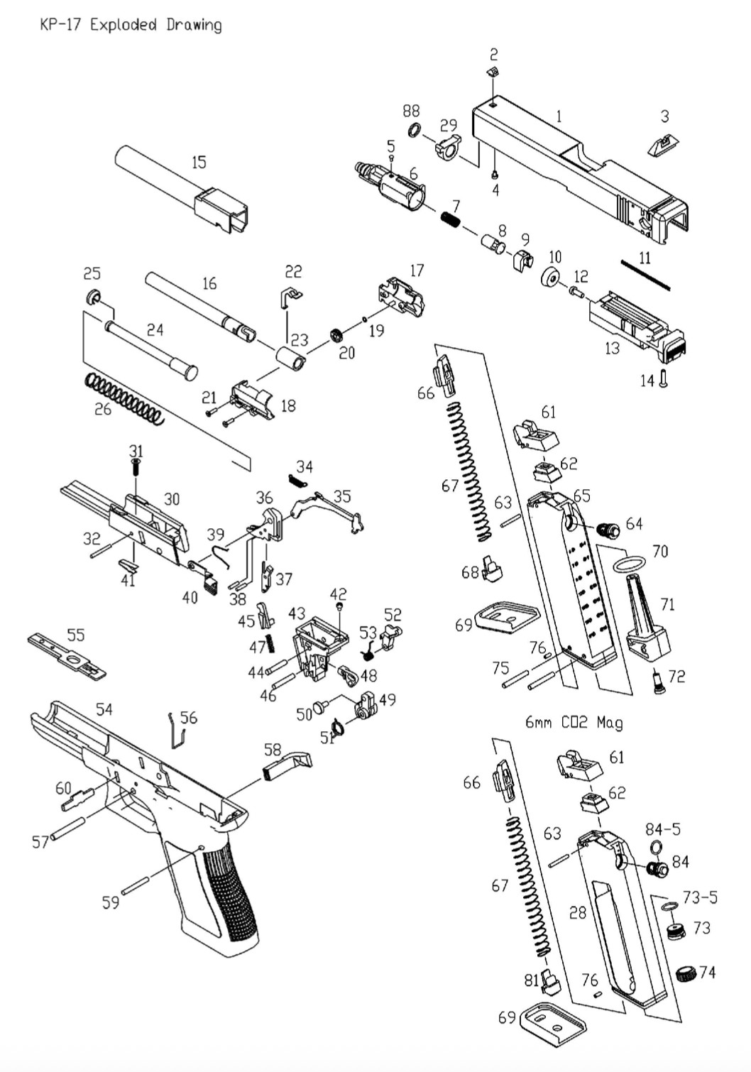 KJW KP-17/18 выпускной клапан магазина CO2 + уплотнительное кольцо (Part 84,84-5)