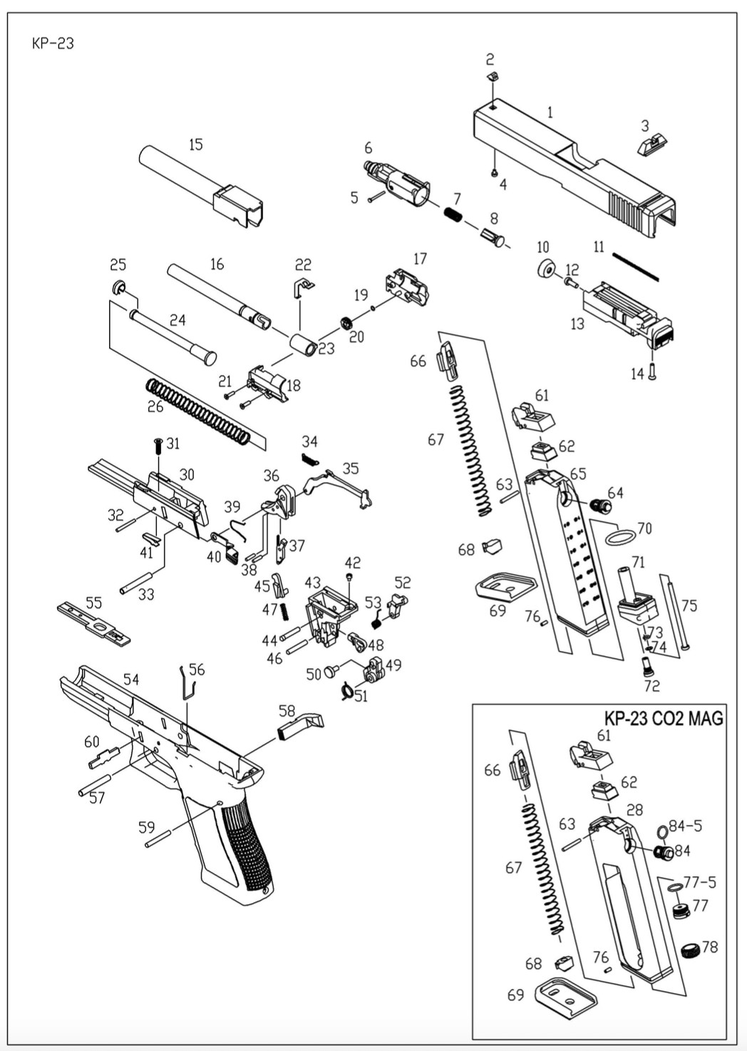 KJW G-23 выпускной клапан магазина CO2 + уплотнительное кольцо (Part 84,84-5)